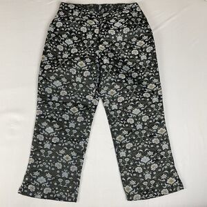 OBOE Flat Front Floral Print Jacquard Capri Pants Women’s 6 Black Grey Classic